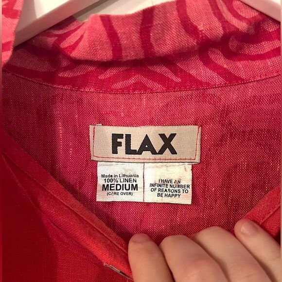 FLAX Jeanne Engelhart Women’s Linen Three Piece Coral Pink Rose Print Set - Picture 13 of 16